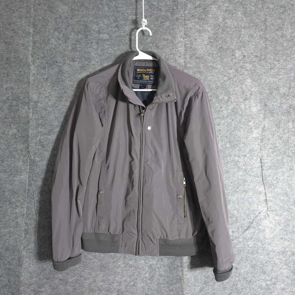 Woolrich John Rich Bros Bomber Jacket Full Zip Mens Grey Casual Outerwear Size L